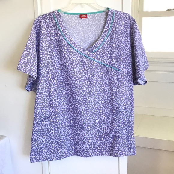 DICKIES Scrub Top 100% Cotton Floral Lavender Scrubs Women’s Plus Size 3X - Picture 1 of 15